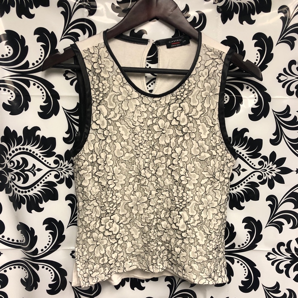 CASTRO LACE TANK WITH LEATHER DETAILING